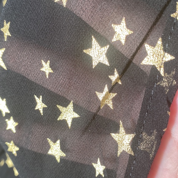 IF BY SEA - black shorts romper s/s w gold stars sheer mesh overlay, deepV - L - Picture 14 of 16